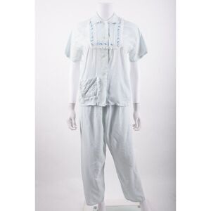 Vintage Miss Hollywood Womens Lounge Pants Top Pajamas PJ Set Sz 32 Baby Blue S